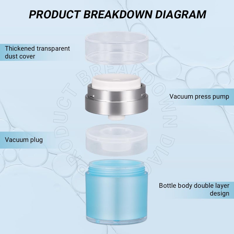 ASEVAT 2 Pack Airless Pump Jar, Travel Vacuum Pump Bottle Dispenser Pump Moisturizer Container Drunk Elephant Container for Lotions and Creams Moisturizer (1 oz - 2 pcs, Blue) - Image 3